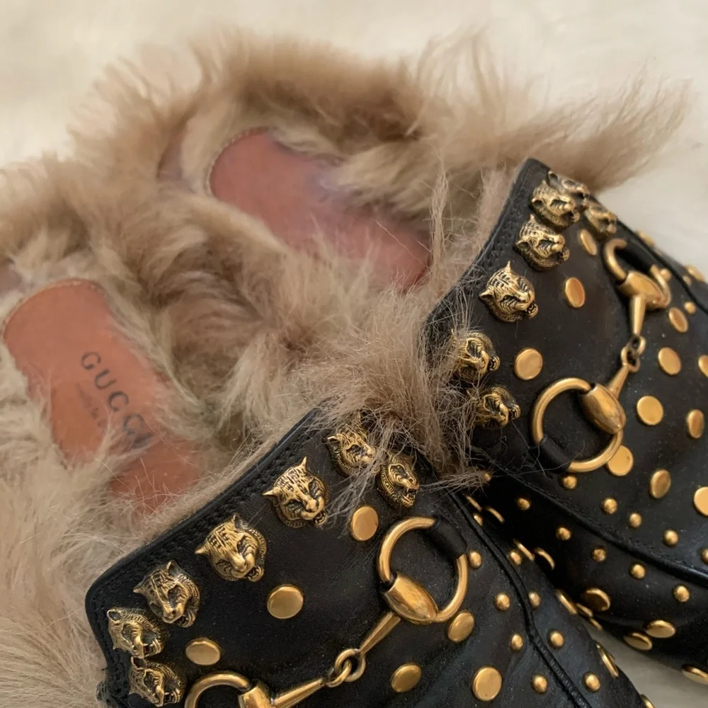 Gucci Princetown Fur Studded Womens Mules Size 7 - Picture 8 of 8